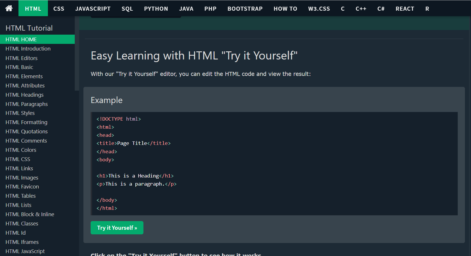 HTML page of W3Schools