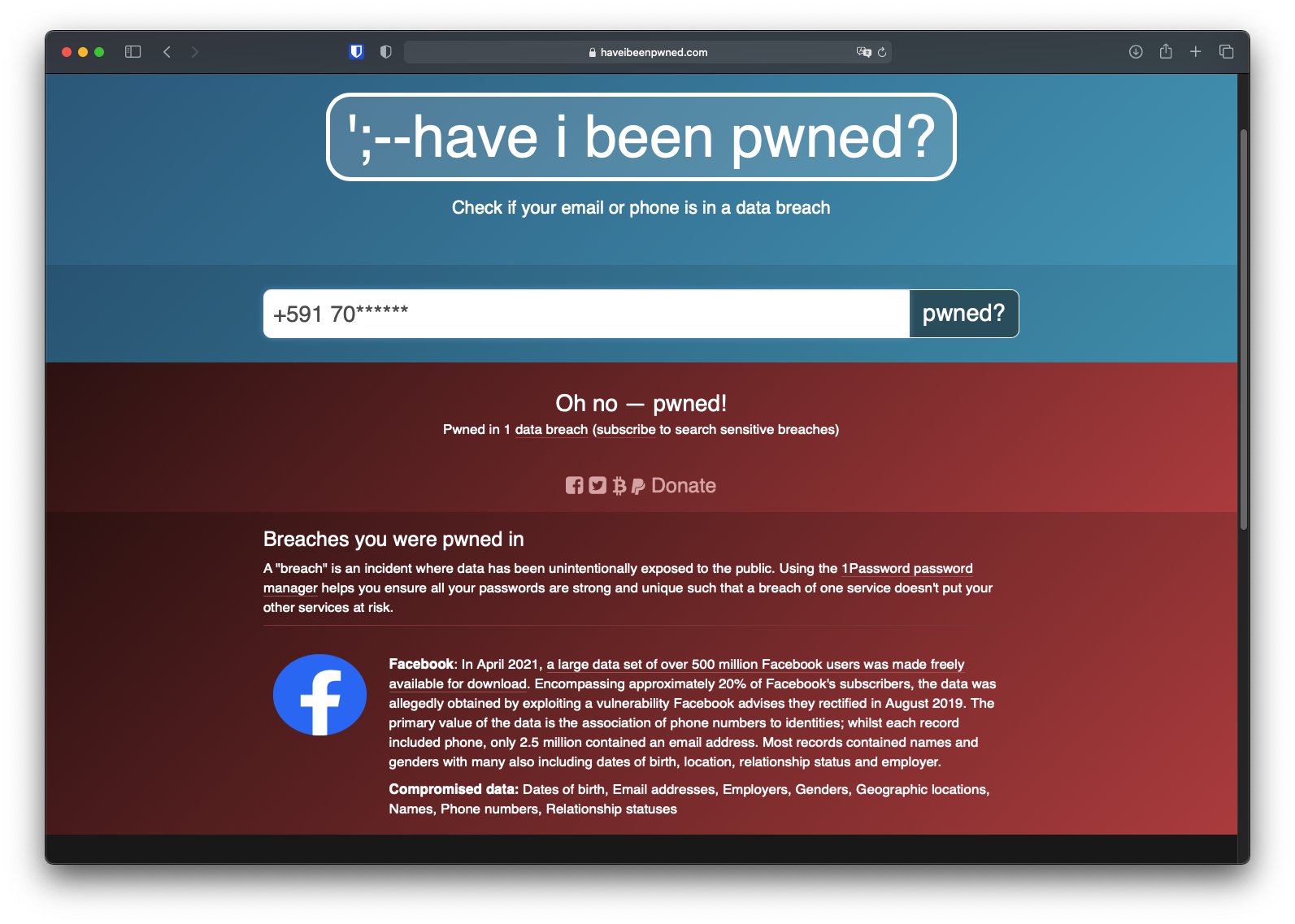 Datos filtrados por Facebook