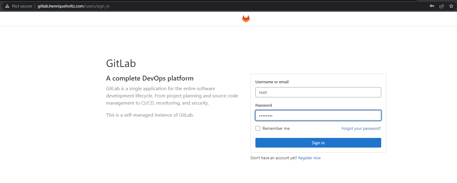 Example of login using root user