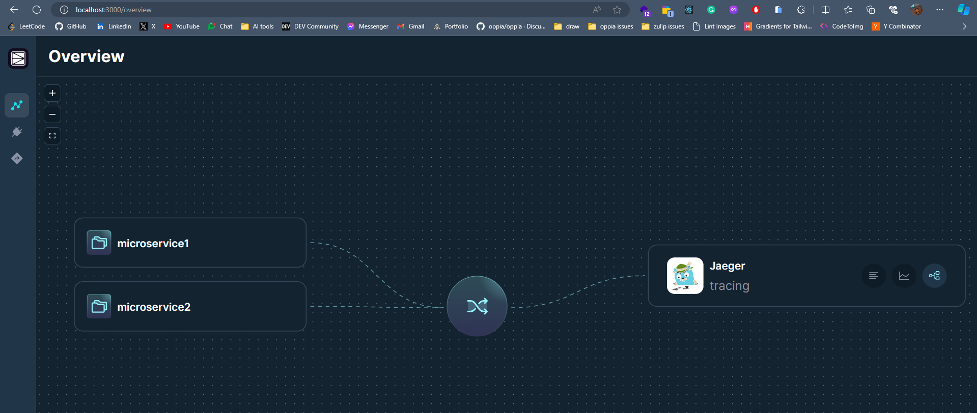 具有兩個微服務的 Odigos UI