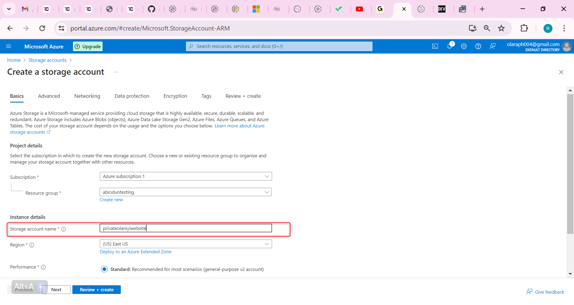 Storage account name to private