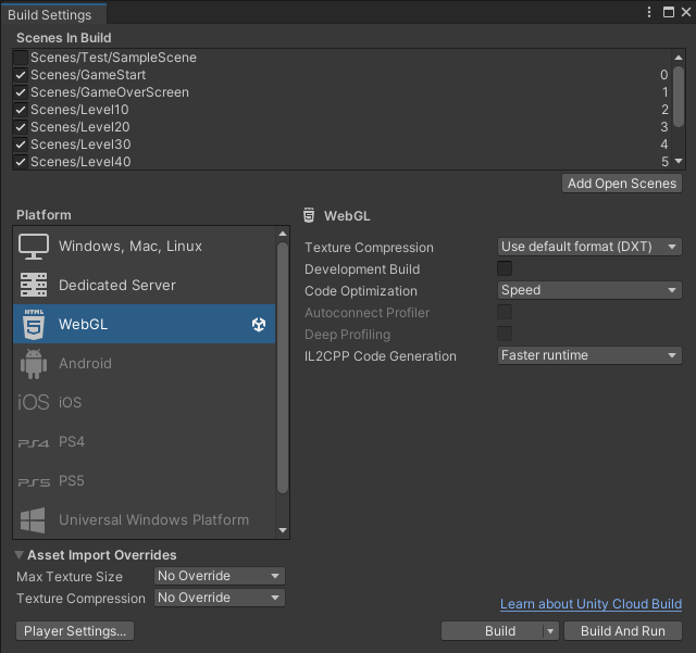 Unity Build Settings