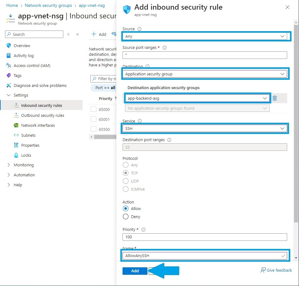 Configuring Inbound Security Rule