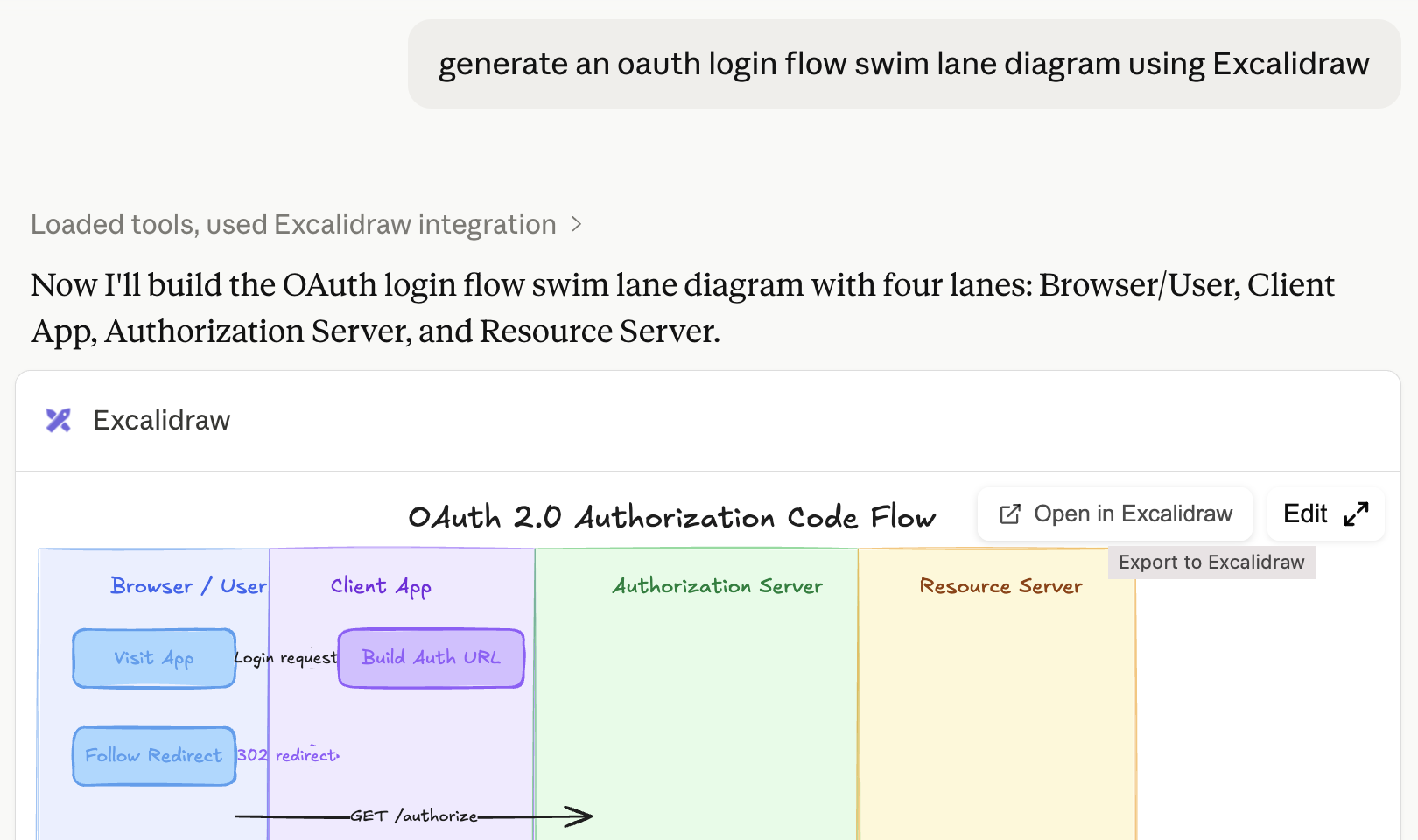 在 Claude 中執行的 Excalidraw MCP 應用程式