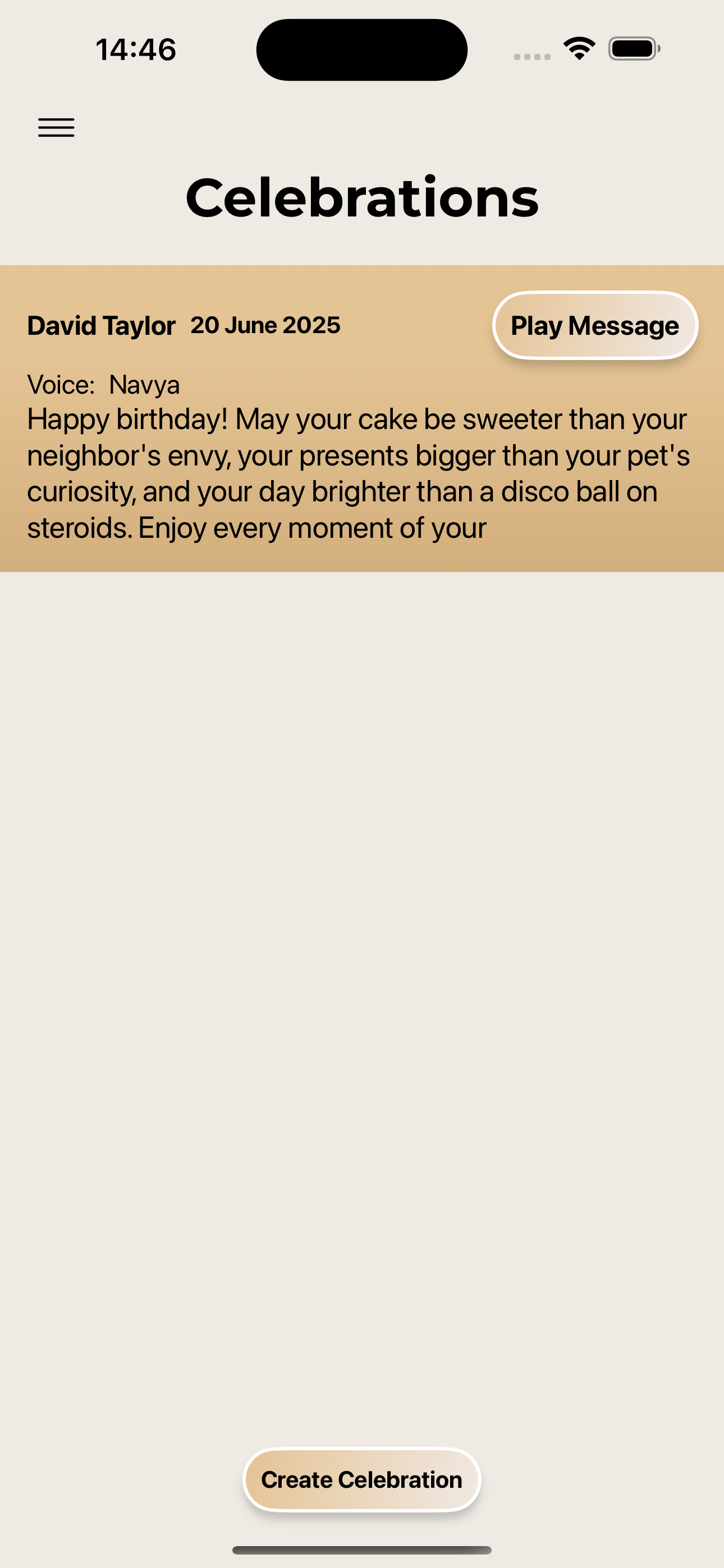 Celebration List Screen