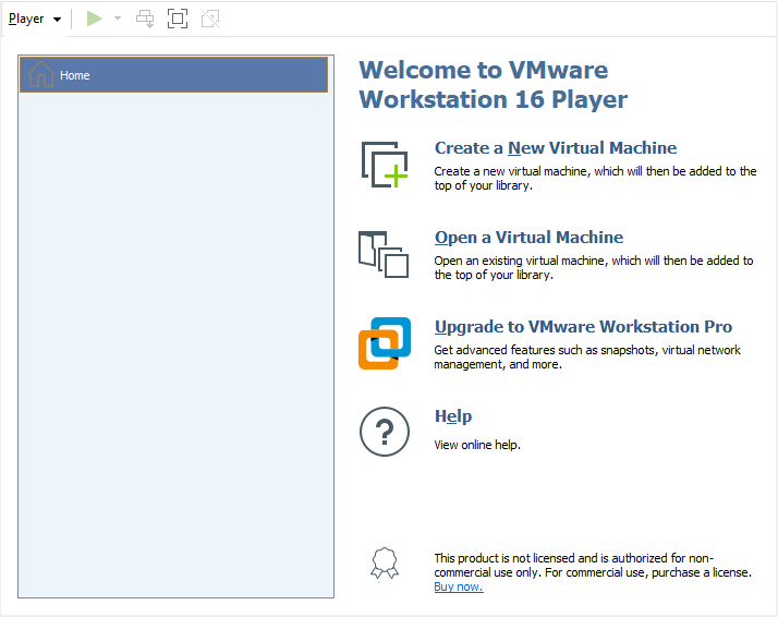 VM Player main menu