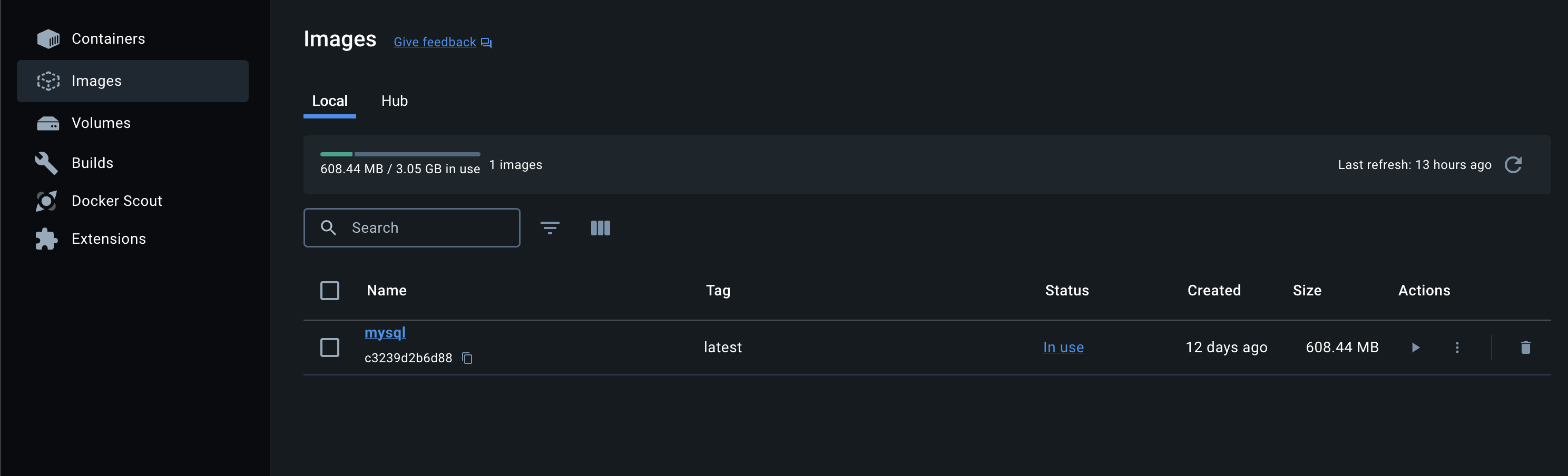 The MySQL image listed