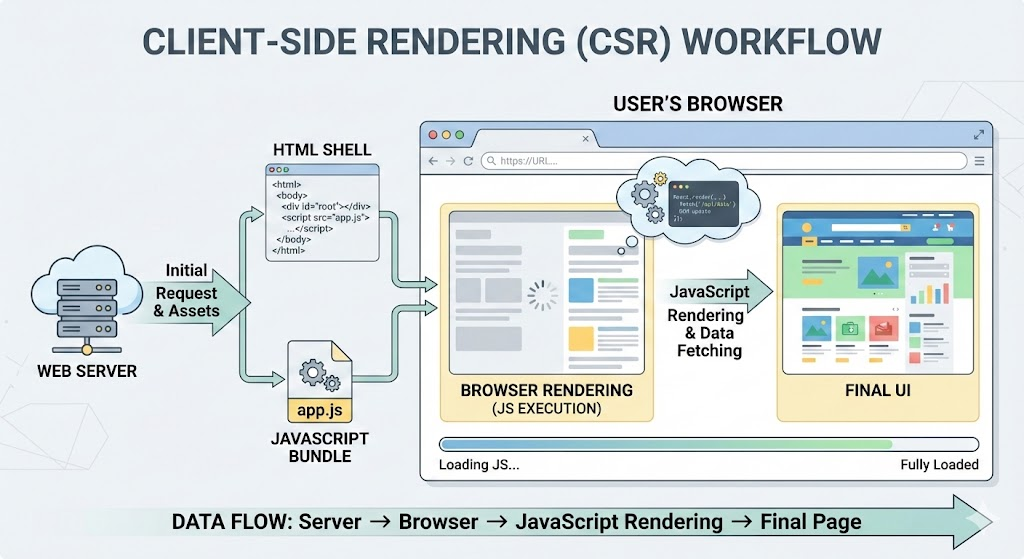 client side rendering (CSR) workflow)