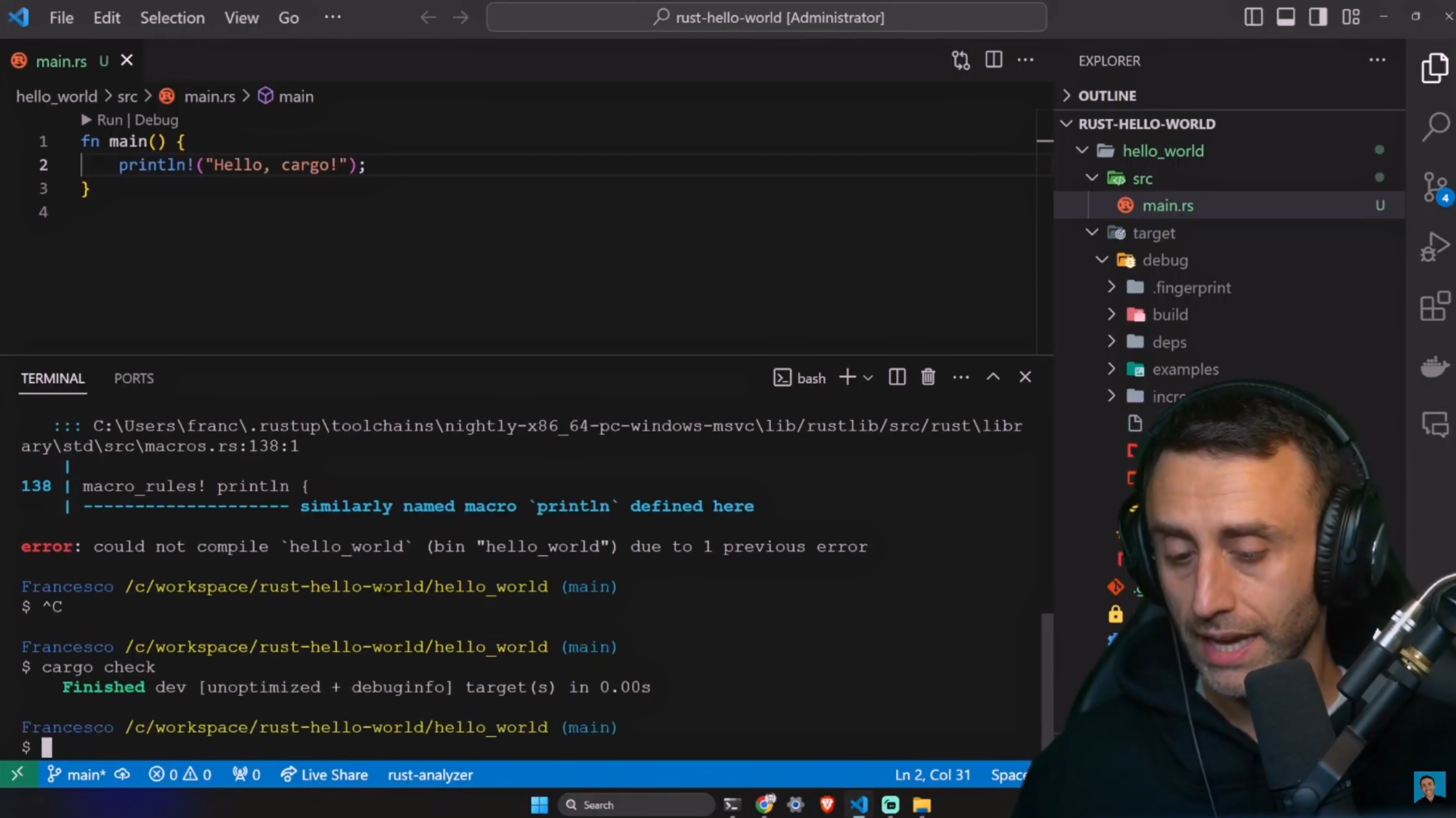 Hello world - Rust programming tutorial