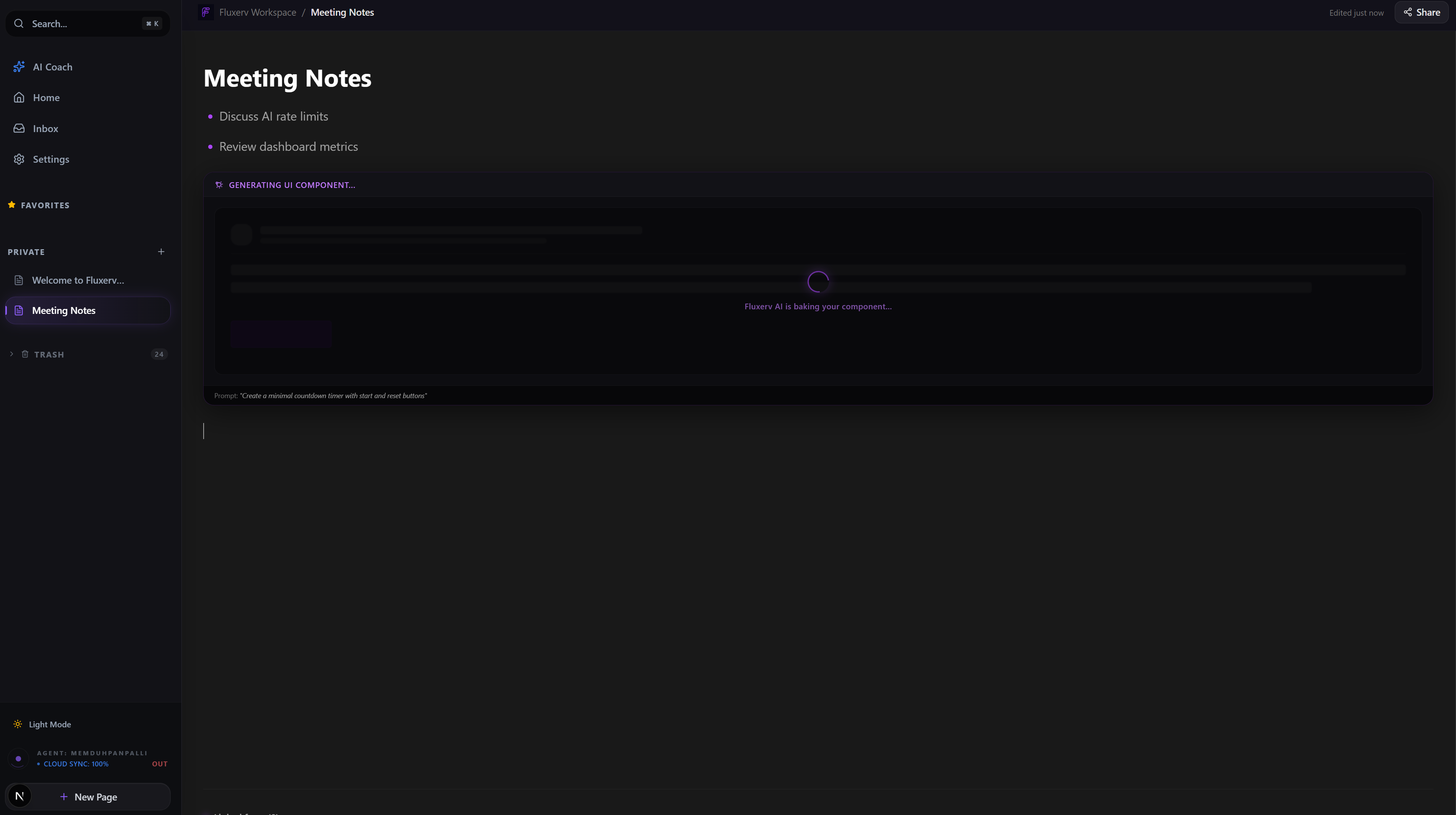 Fluxerv AI generating a component in real time
