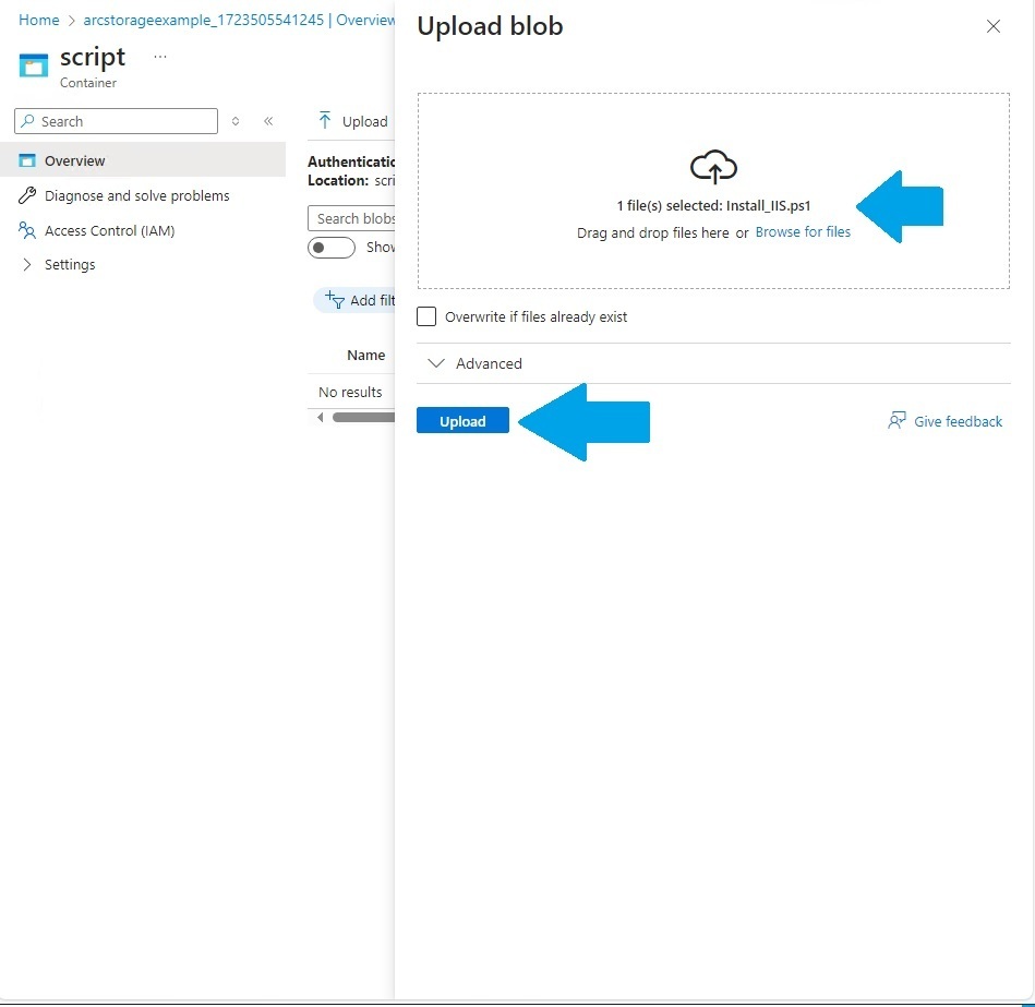 Uploading the created script