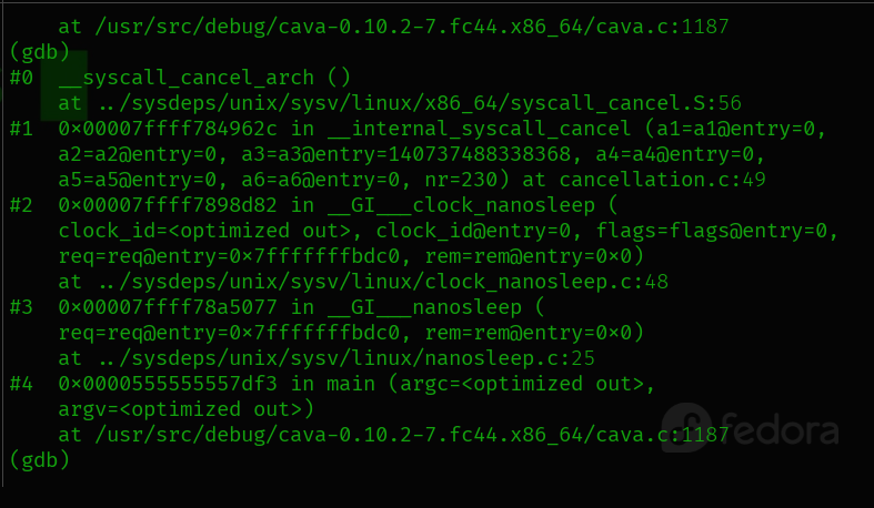 gdb output