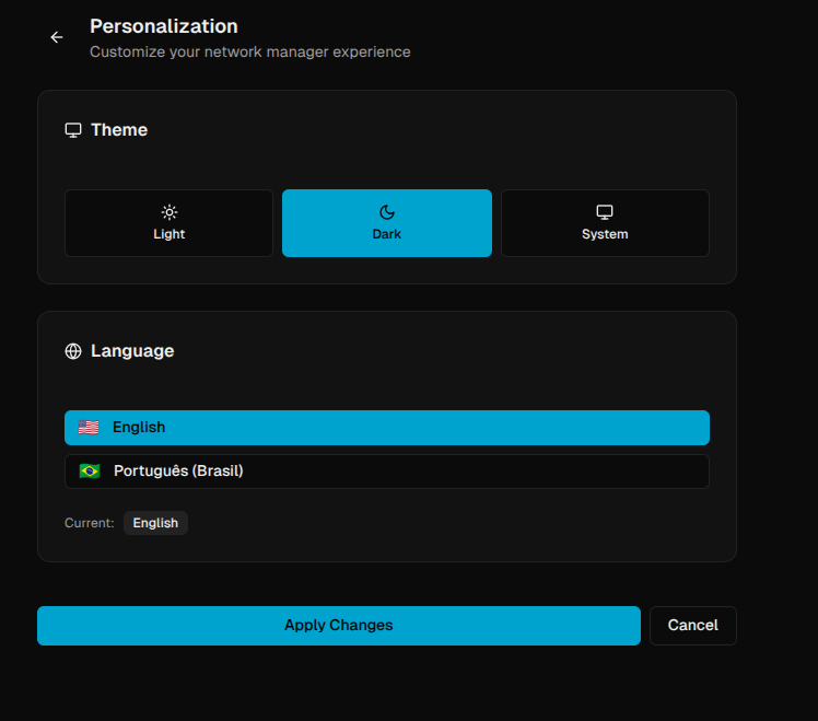 Settings screen