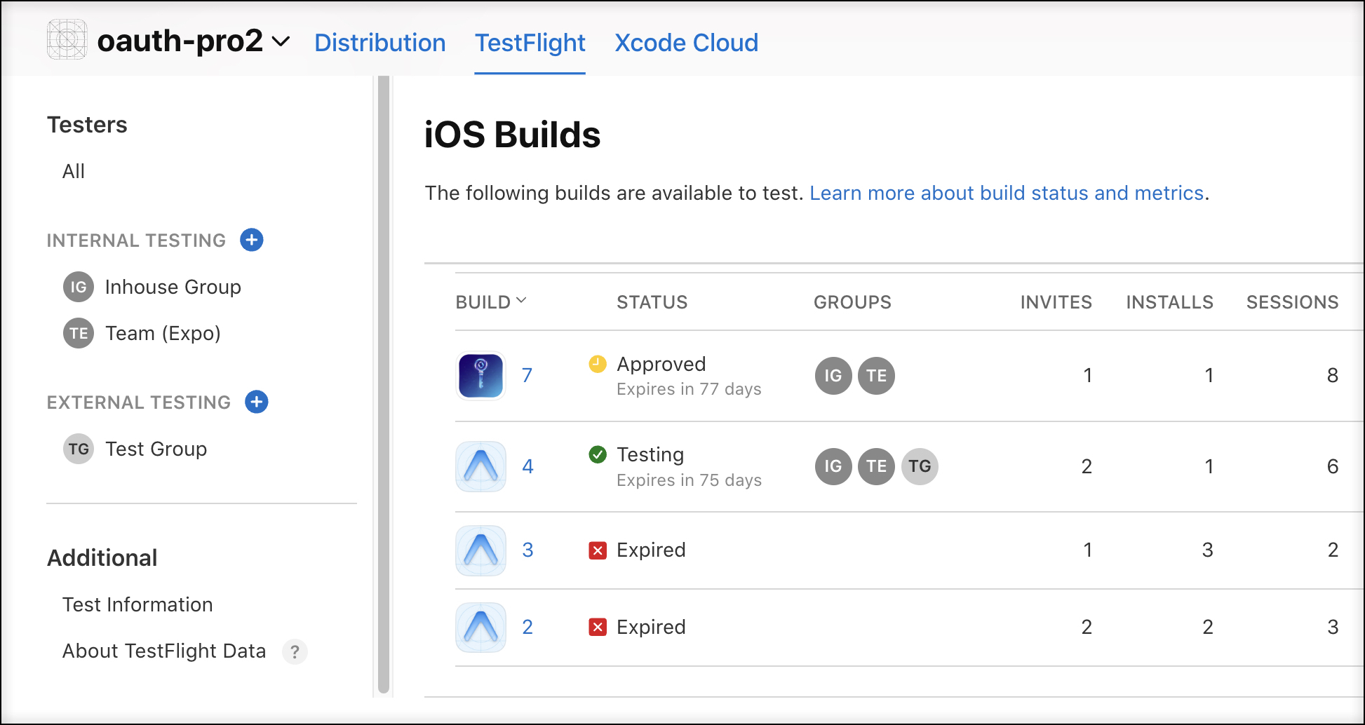 TestFlight build view 2