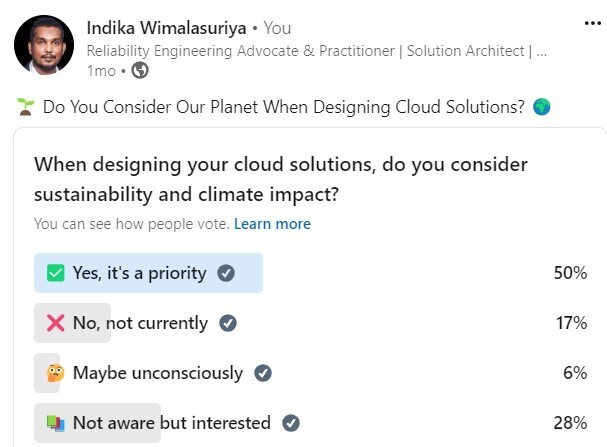 Saving the planet with AWS: What you can do as a Cloud Architect LinkedIn Poll