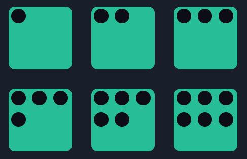 Todas as faces com pontos separados por 3 colunas