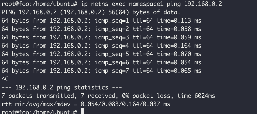 Ping from namespace1