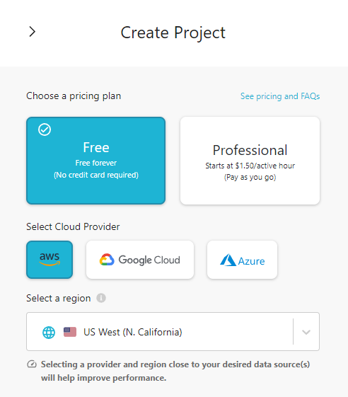 Hasura Cloud's New project settings