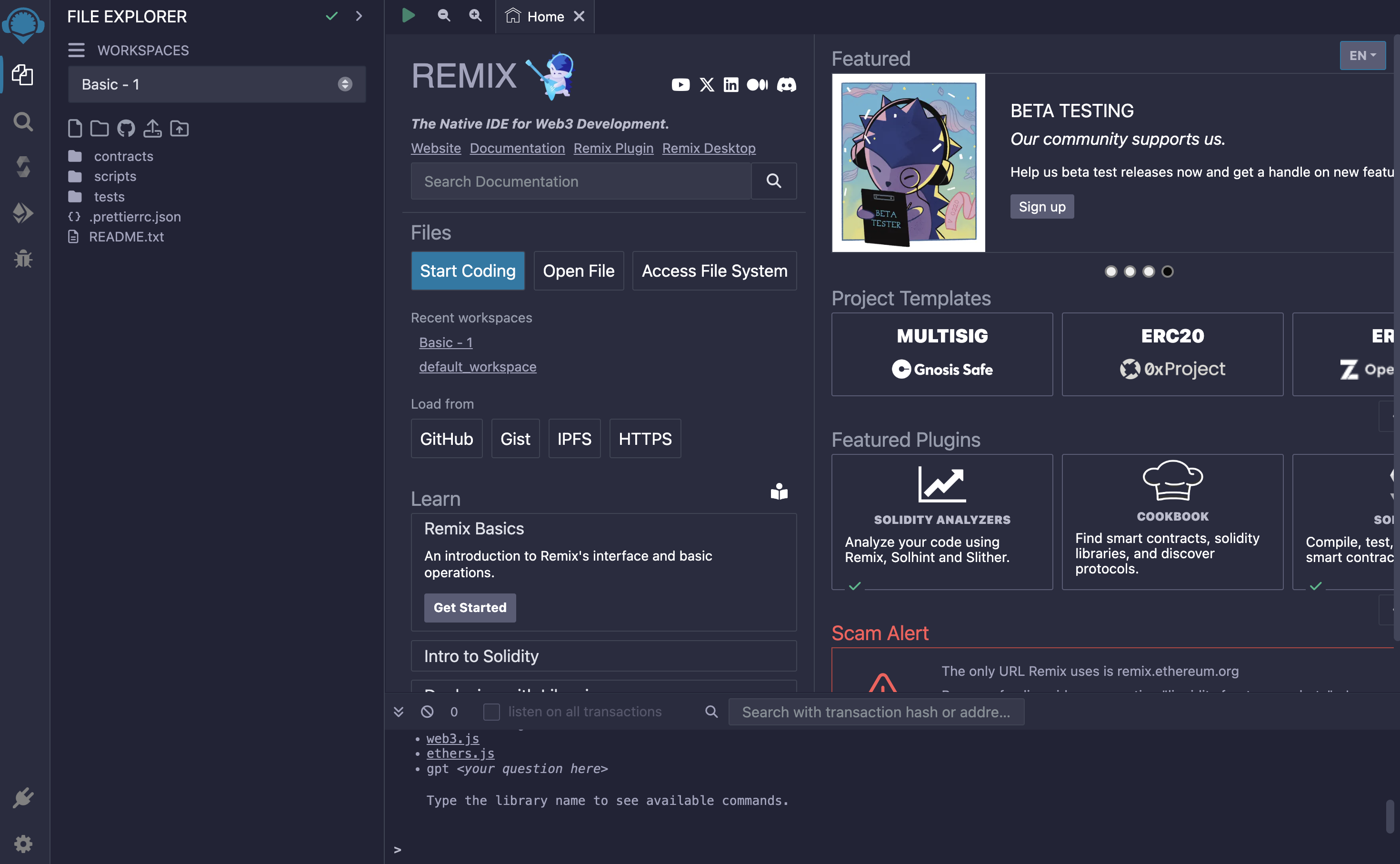 Solidity smart contract IDE