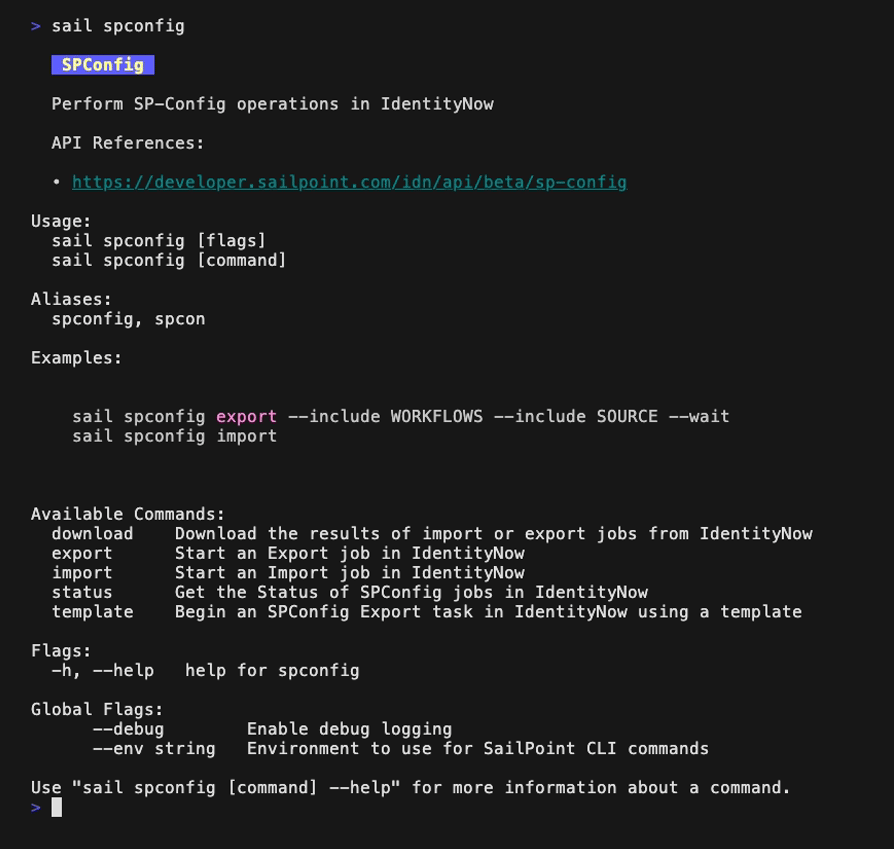 example CLI command help