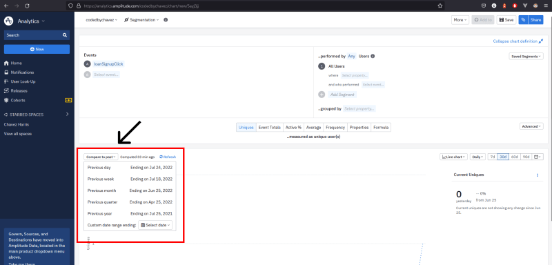 Compare to past dropdown option