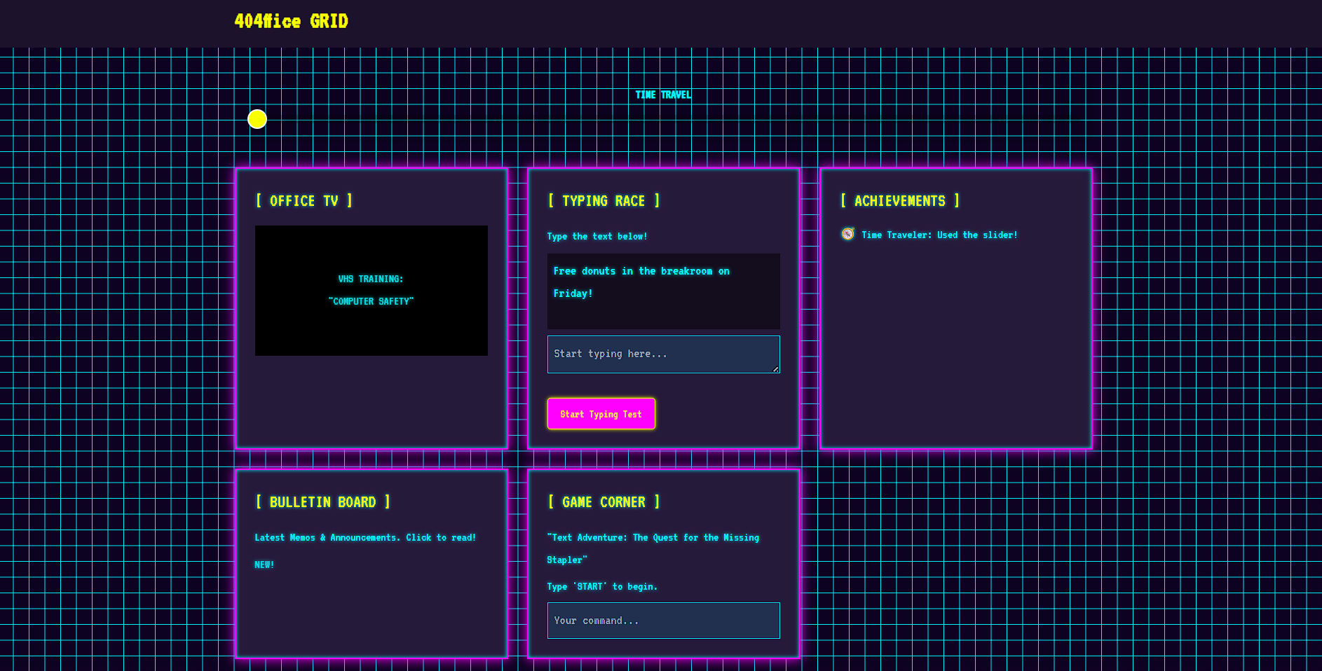 Neon terminal interface from 1980s era
