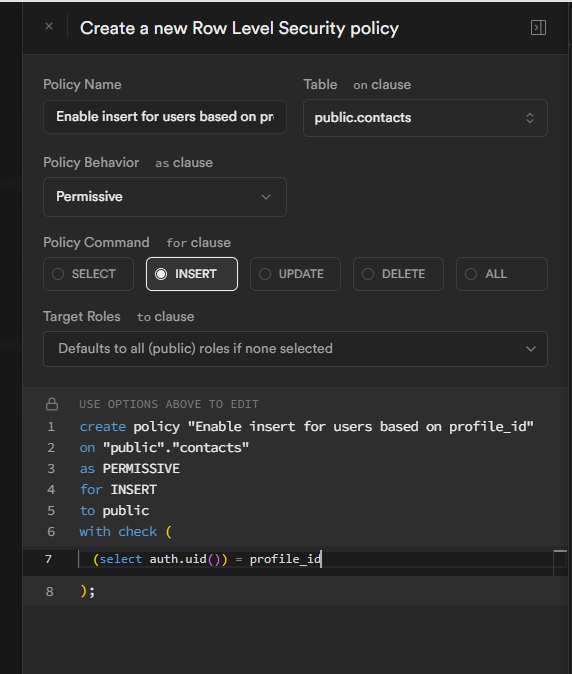 Create contact policy