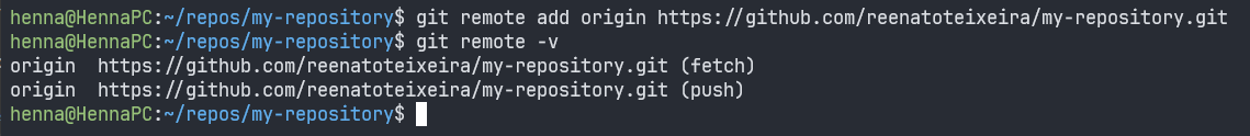 Linux 終端機執行「git Remote」命令並顯示結果的螢幕截圖。