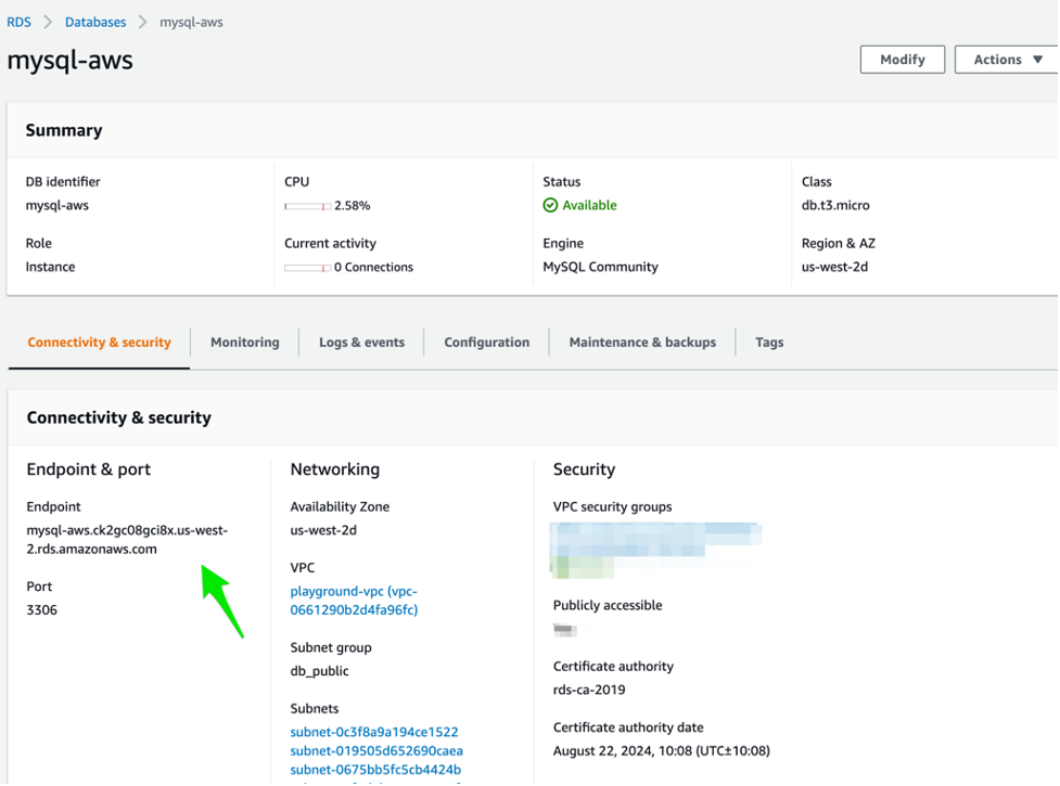 Get your internal endpoint address or IP address