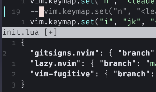 Screenshot showing how two buffers are not aligned when one buffer has a uncommitted changes, and the other does not