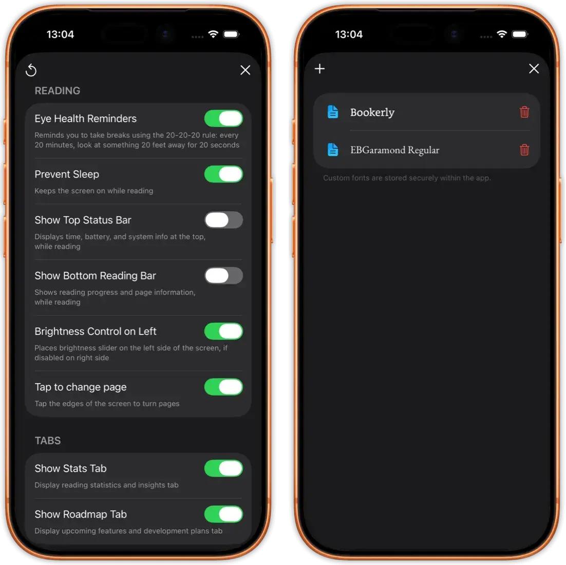 Settings and external font loading.