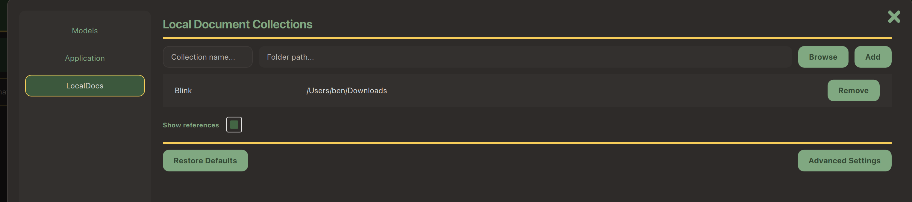 Adding my Downloads Folder as a data set