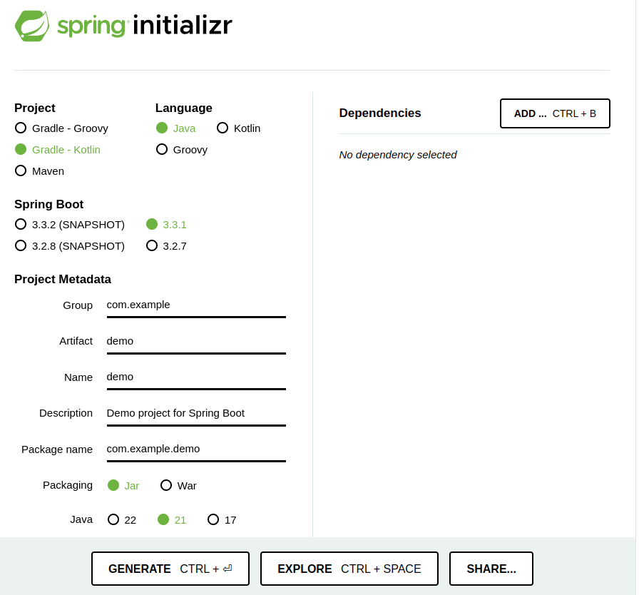 Spring Initializr Configured