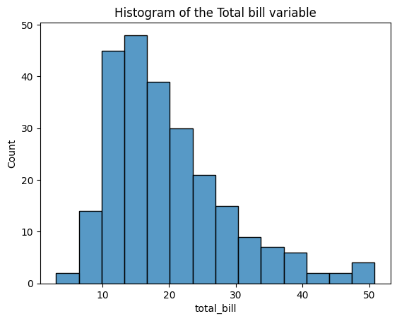 total bill histogram