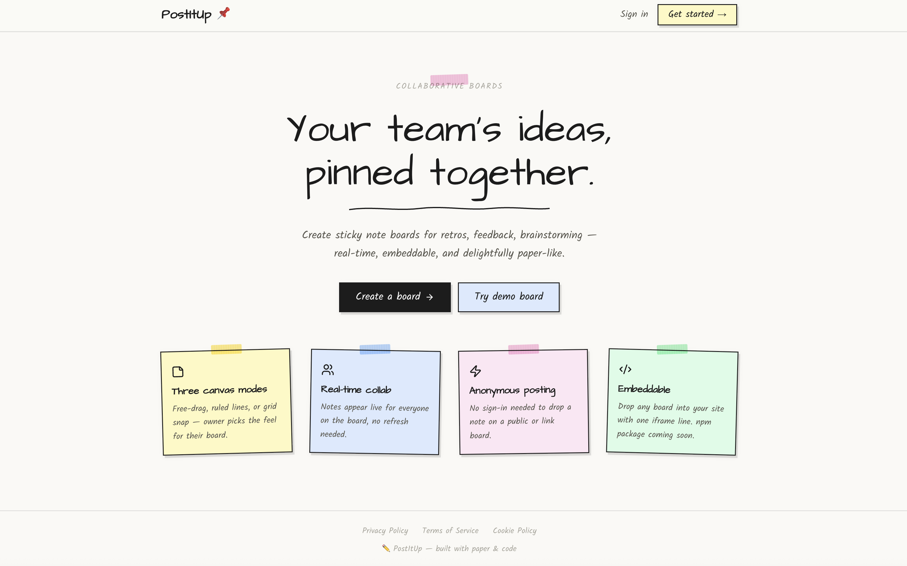 PostItUp landing page