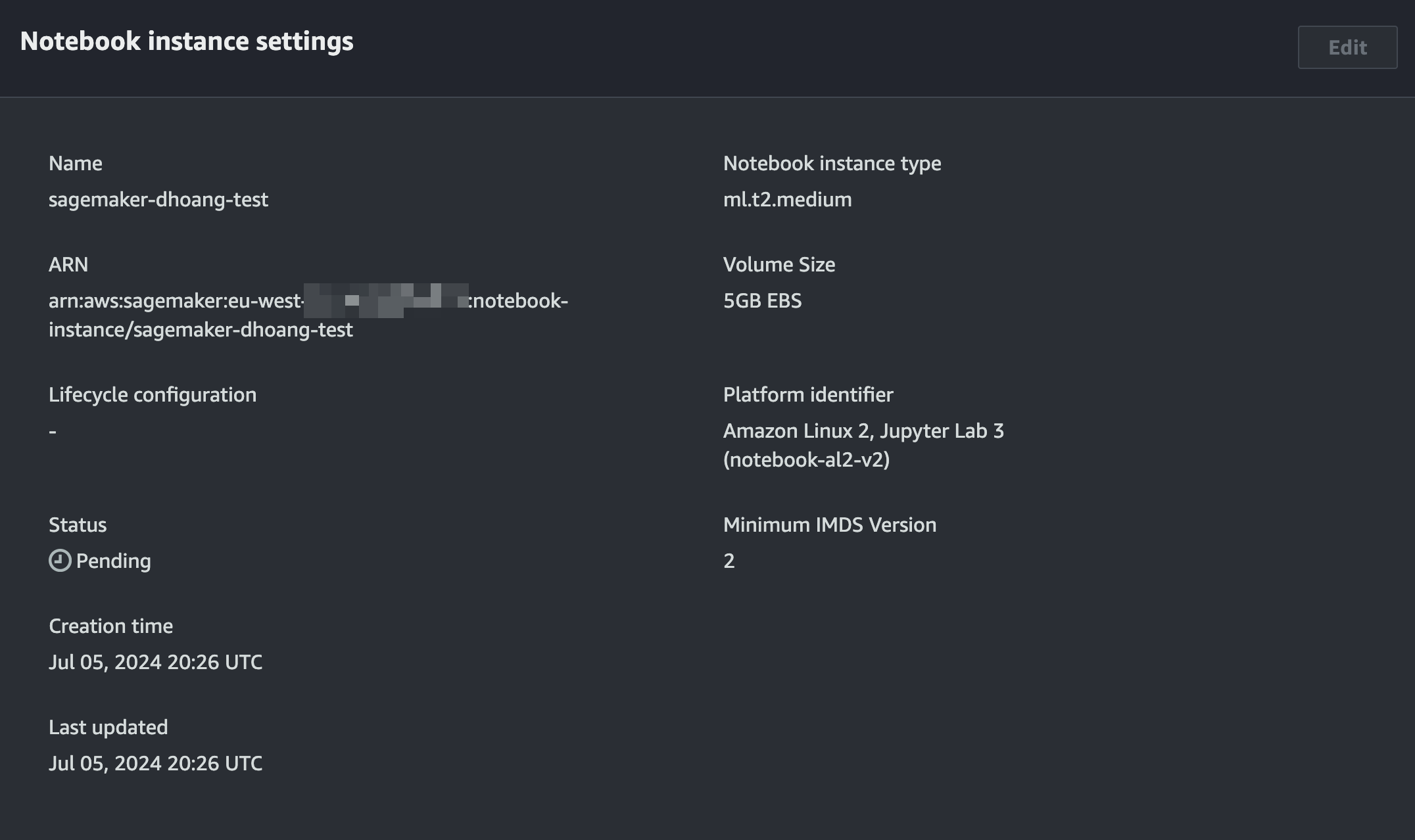 SageMaker Notebook instance configuration