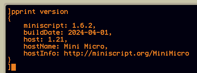 Screen shot of `pprint version` in Mini Micro