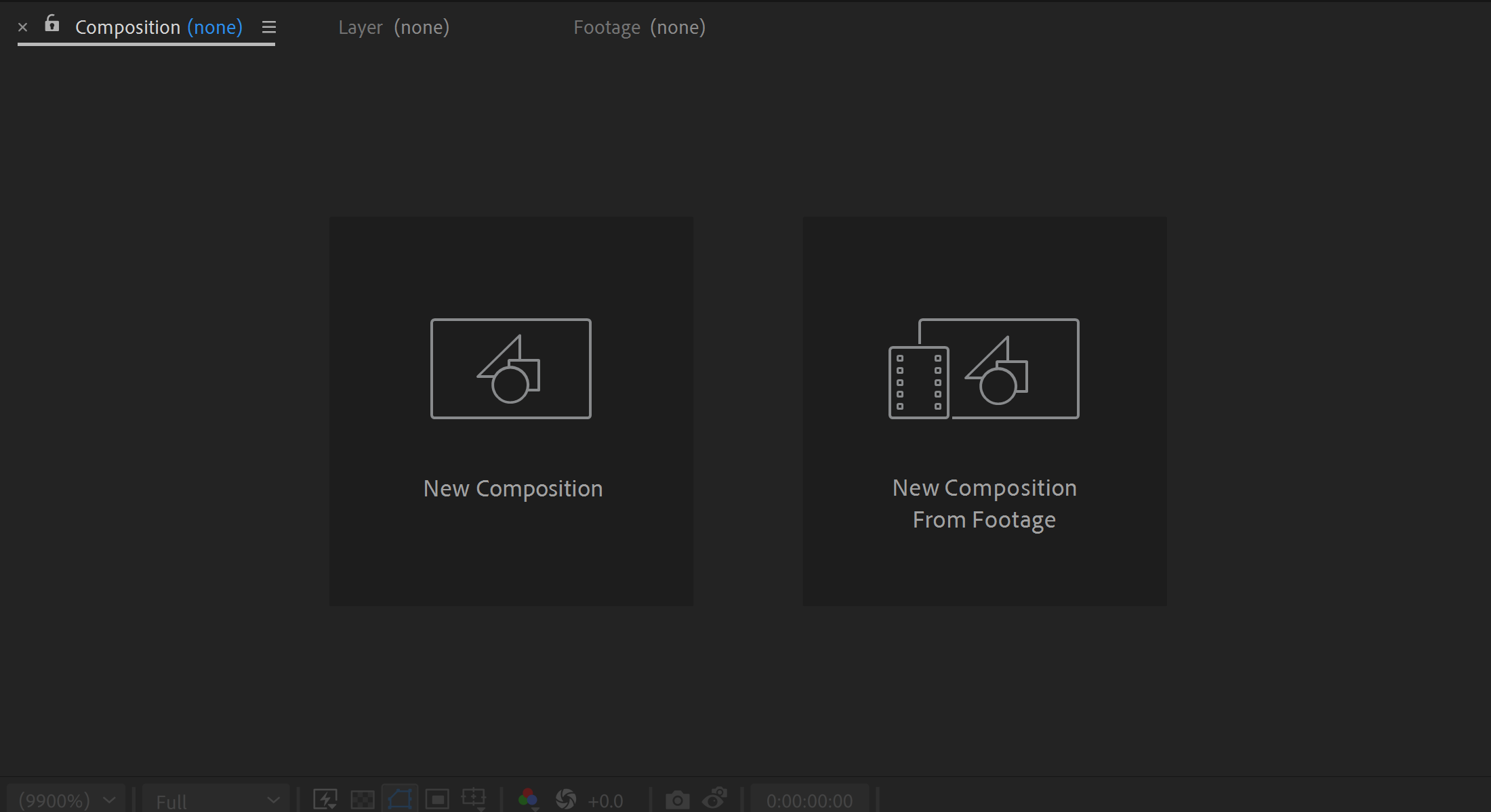 Screenshot of the after effects viewer open without a composition active.