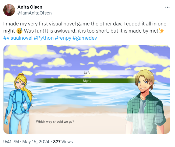 My very first visual novel post on X