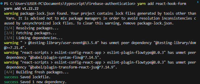 Installing React Hook Form with yarn