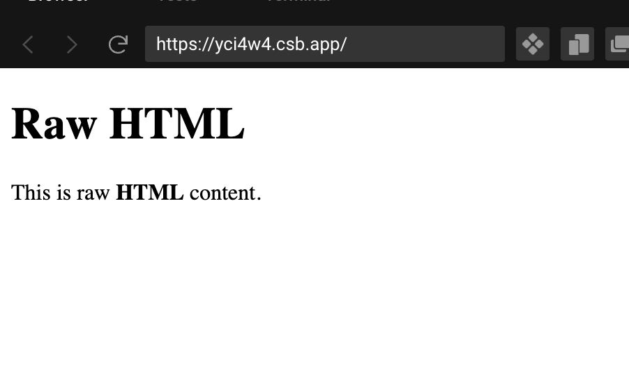 Output of our application showing Raw HTML rendered