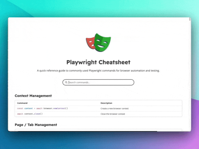 使用 Playwright Cheatsheet 搜尋常用指令