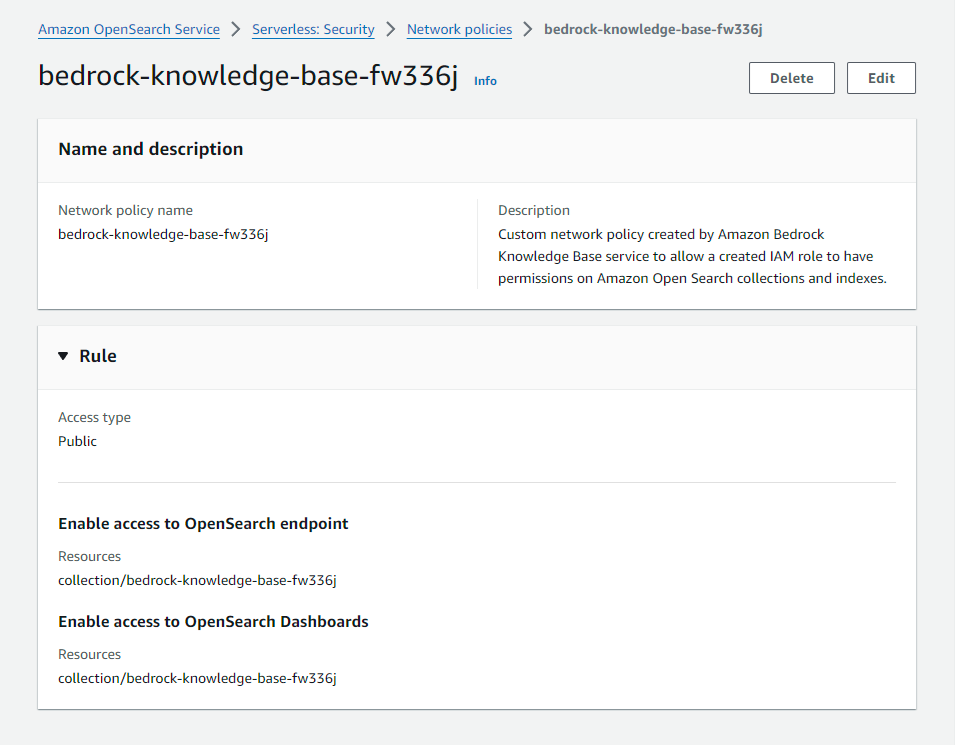 The OpenSearch Serverless network policy