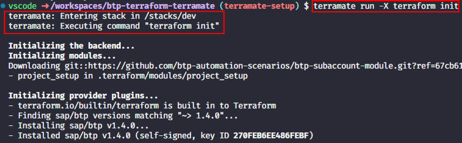 Terramate run terraform init console