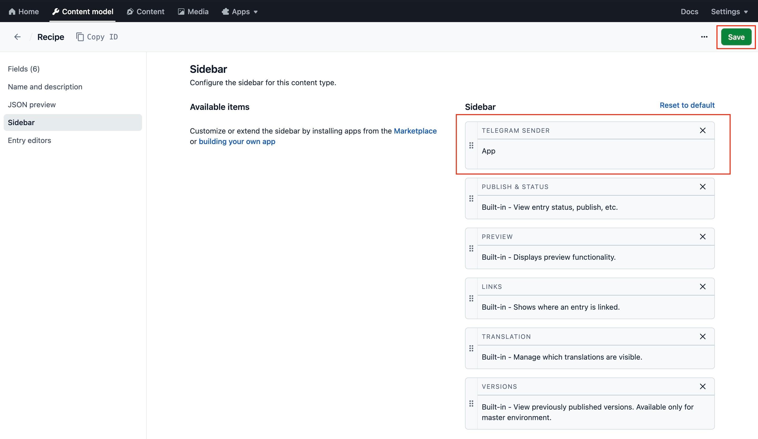 Sidebar - Configuration Highlight