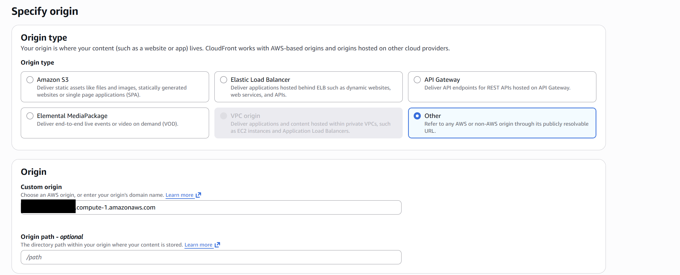 CloudFront origin settings with EC2 public DNS as the origin