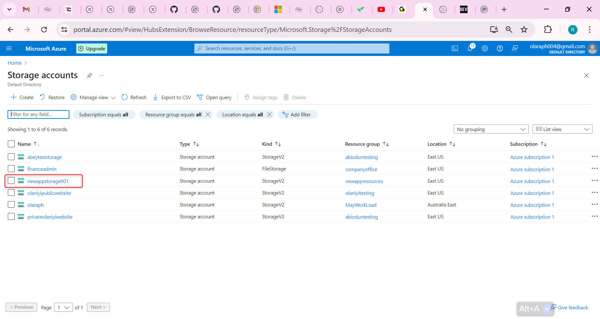 your storage account