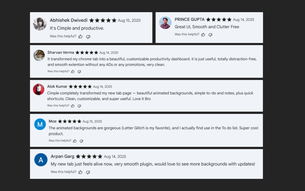Cimple extension feedbacks from the users