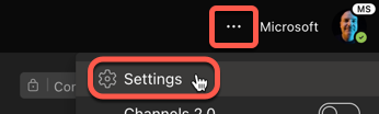 The settings menu in Teams under the ellipses