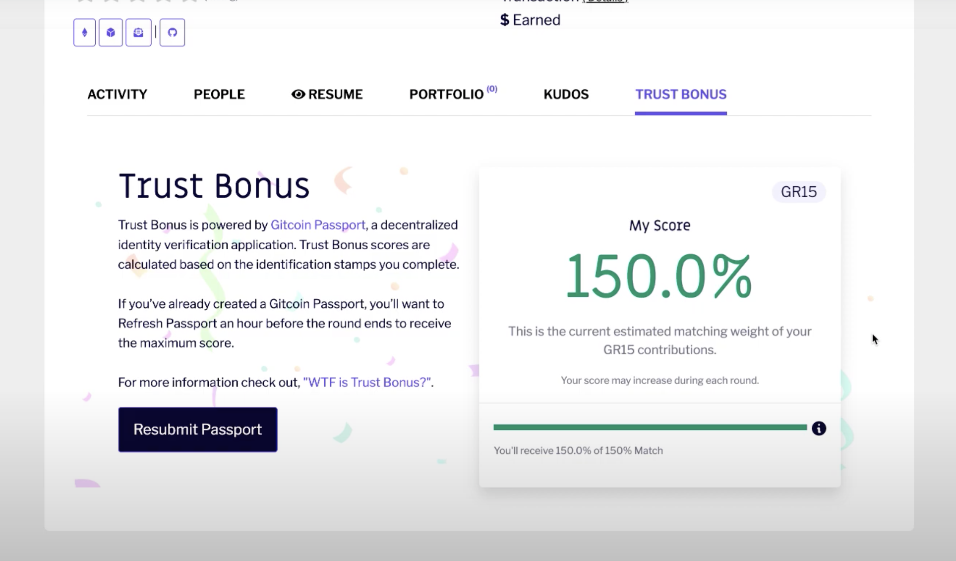 Image of trust score going up to 150%